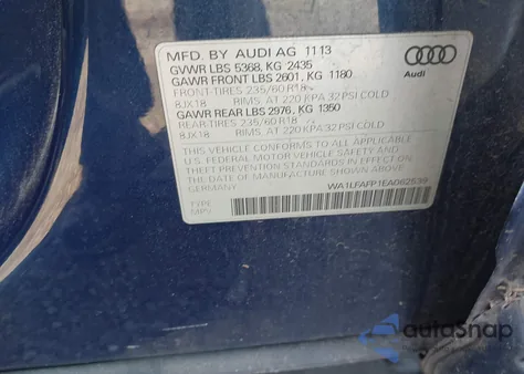 2014 Audi Q5 2.0T Premium из США, поврежденный, VIN WA1LFAFP1EA062539